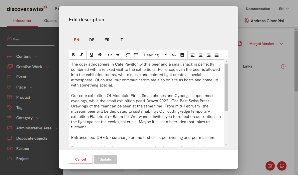 Edit description modal