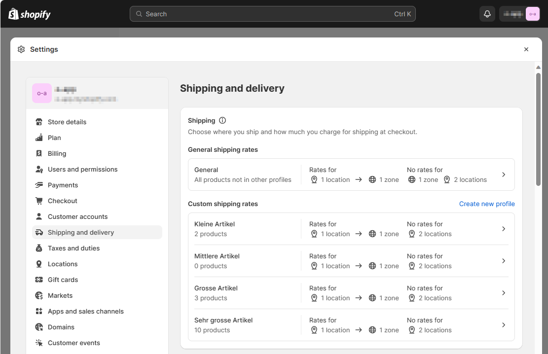 Shopify Shipping Settings